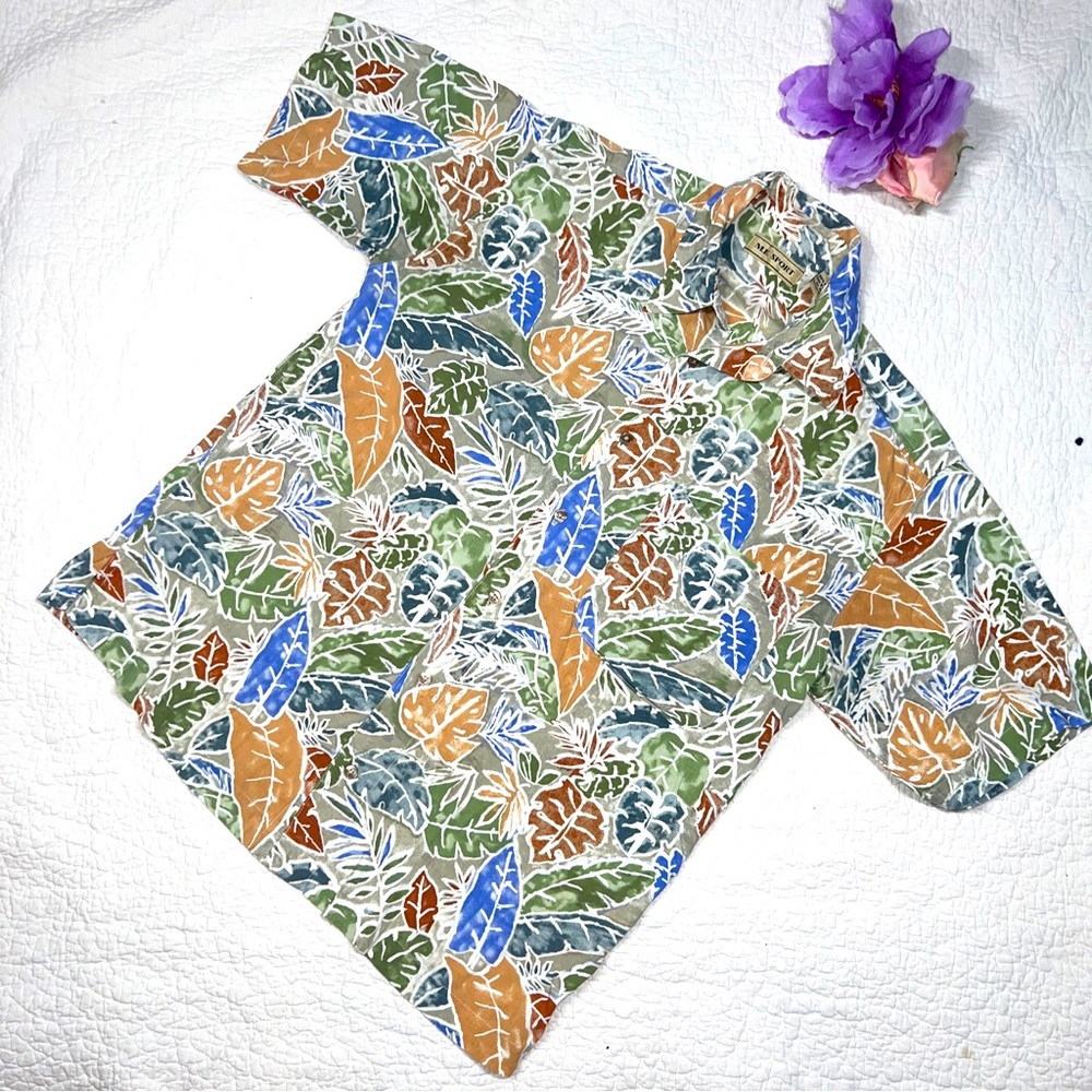 M.E. Sport Men's Tropical Hawaiian Button Down Casual Shirt Top; Sz S